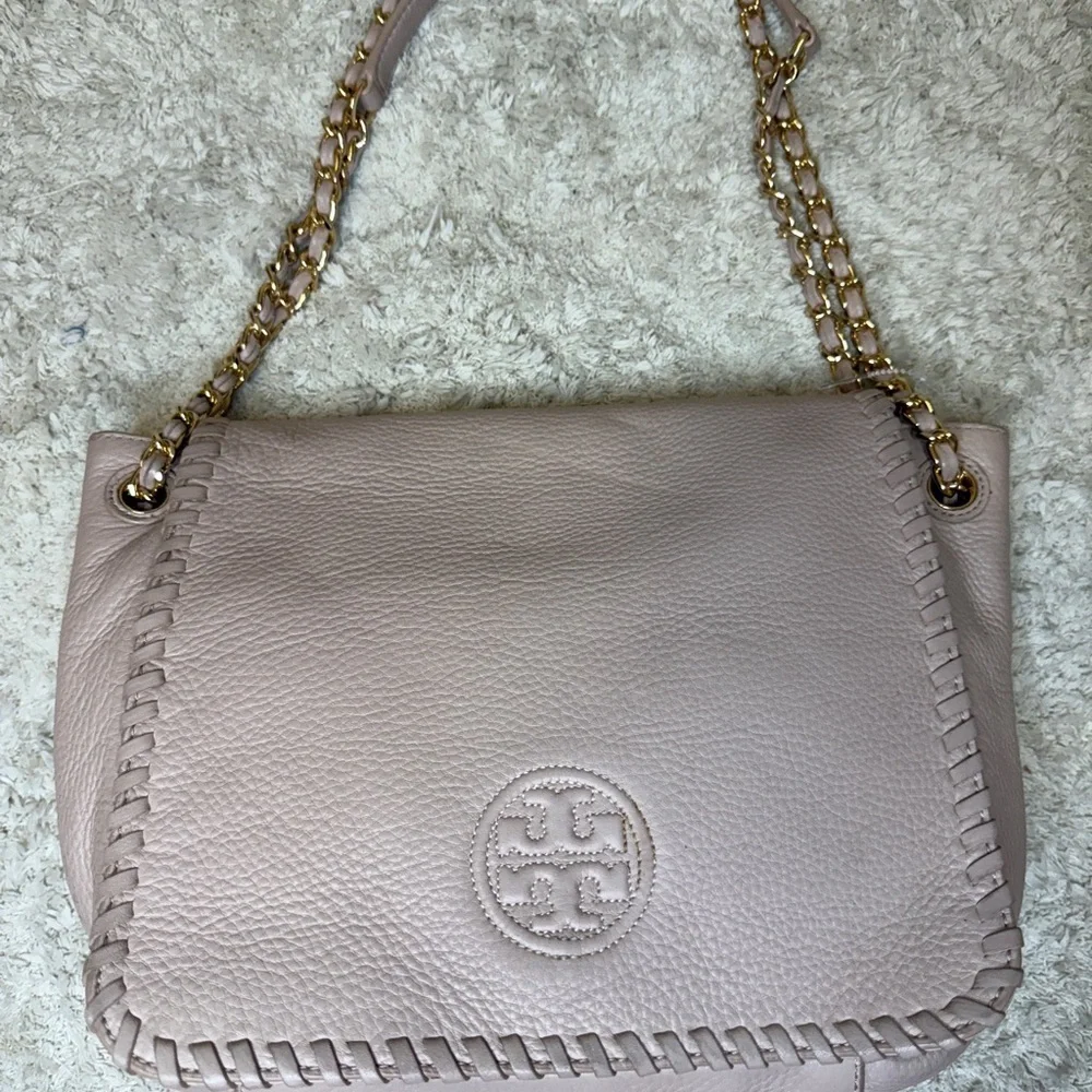 Tory Burch Pink Marion Flap Leather Shoulder Bag Blush